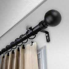 Black Steel Single Curtain Rod with Finials